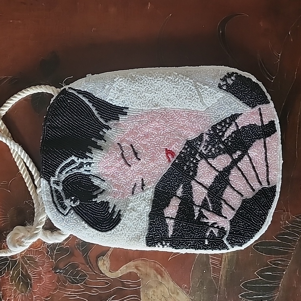 Jerome vintage beaded bag japanese woman with fan